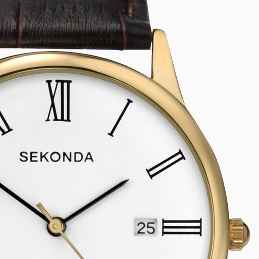Gold watch on sale with leather strap